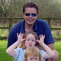 Big, Bigger, & Biggest!  Katie, Chloe, & Andy play in the garden beside the pub